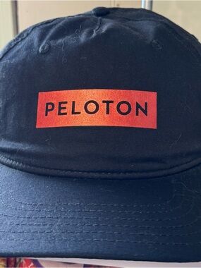 Peloton Black Hat with Red Logo Rectangle. Work out.  Jog.  Bike